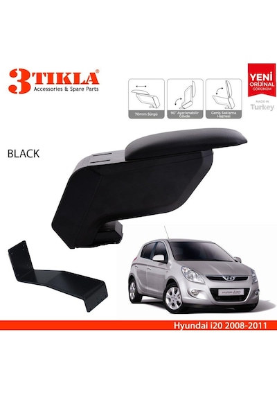 Hyundai İ20 2008-2015 Delmesiz Çelik Ayaklı Siyah Kolçak Kol Dayama