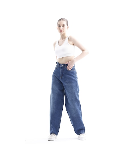 Pass&pass 2430 Kadın Yandan Tokalı Baggy Jeans Kot Denim Pantolon Mavi Pass&pass 2430 Kadın Yandan Tokalı Baggy Jeans Kot Denim Pantolon Mavi
