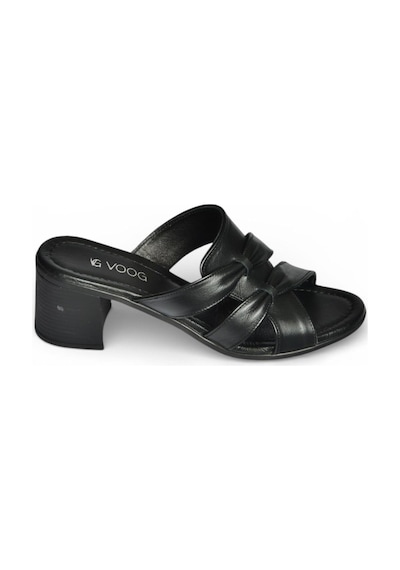 Fox Shoes P555455803 Siyah Hakiki Deri Kalın Topuklu Kadın Terlik Siyah