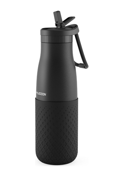 Puccon 500 Ml Pipetli Siyah Çelik Matara/termos - Silikon Gövdeli Plus - 50011