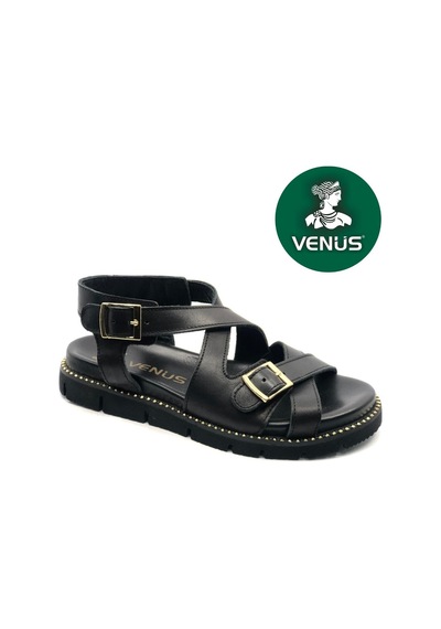 Venüs İngoo Hakiki Deri Comfort Ortopedik Kadın Sandalet Siyah