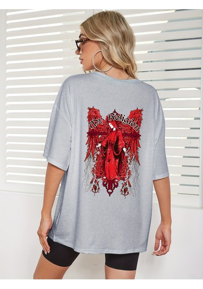 Uyguntarz Unisex My Regilion Tasarım Basklı Tshirt Gri