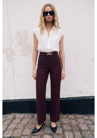 Sateen Aksesuar Detaylı Pantolon - Mürdüm-137624