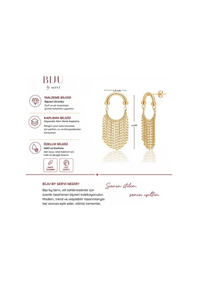 Biju By Servi Boncuk Zincir Sallantılı Altın Renk Küpe-283 Gold