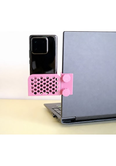 3d Baskı Monitor Telefon Tutucu - Petek Desenli Laptop Kenar Telefon Tutucu-pembe Diğer