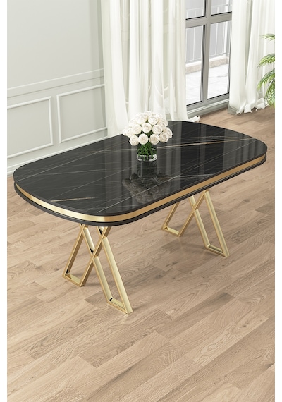 Nisare Serisi 90x168 Lak Panel Sabit Mutfak Masası Siyah Mermer Desen Masa Gold Ayak Nisare Serisi 90x168 Lak Panel Sabit Mutfak Masası Siyah Mermer Desen Masa Gold Ayak