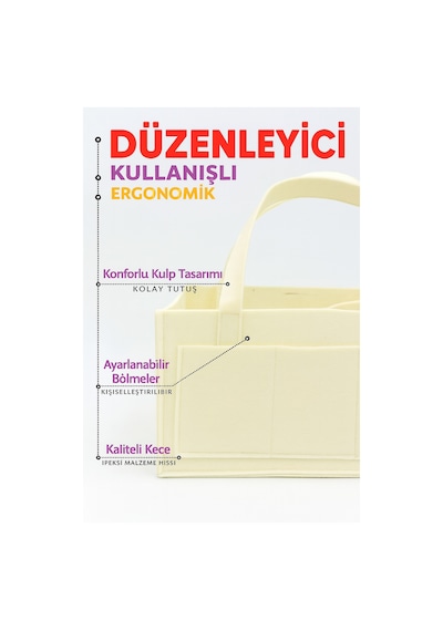 Yunusoğlu Home Krem Kalın Keçe Anne Bebek Bakım Çantası Yenidoğan İçin Organizer Düzenleyici Krem