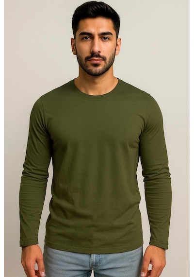 Axxel Erkek Haki Uzun Kollu T-shirt-d240 Haki