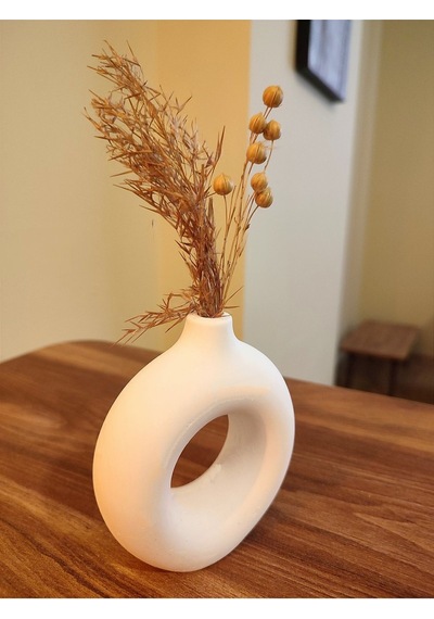 10 Cm Bohem Tekli Halka Vazo Beyaz El Yapımı Beton Taştozu Tasarım Biblo Beyaz