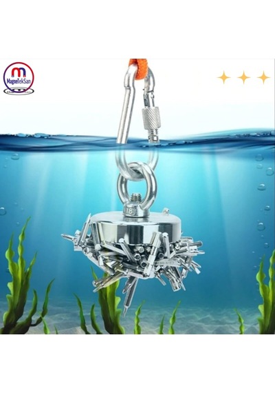 40mm Çok Güçlü Deniz Mıknatısı - Fishing Magnet - Neodyum Daimi Çelik Mıknatıs - Halkalı Pot Mıknatıs - Nik