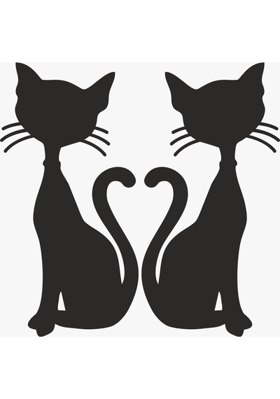 Kalp Kuyruklu Sevimli Kediler Duvar Tablosu-Dekor Ürünü-Kedi-Mdf