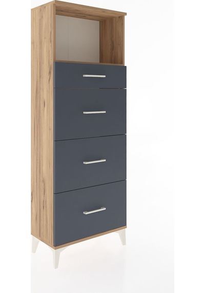 Arges Dolap Tek Raflı 4 Çekmeceli 60x30x163 Çam-antrasit Çam