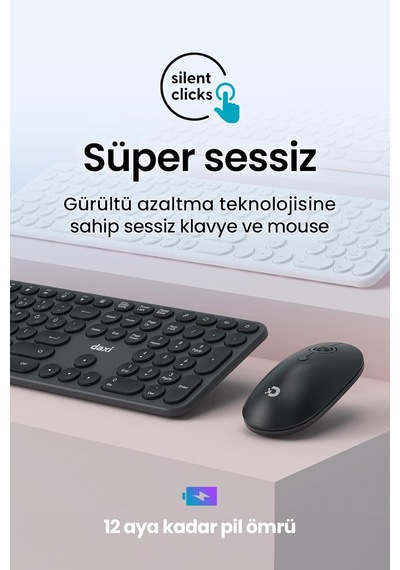 Mk250 Elegance Combo Sessiz 2.4ghz Kablosuz Türkçe Q Klavye Mouse Seti Grafit Gri Optik