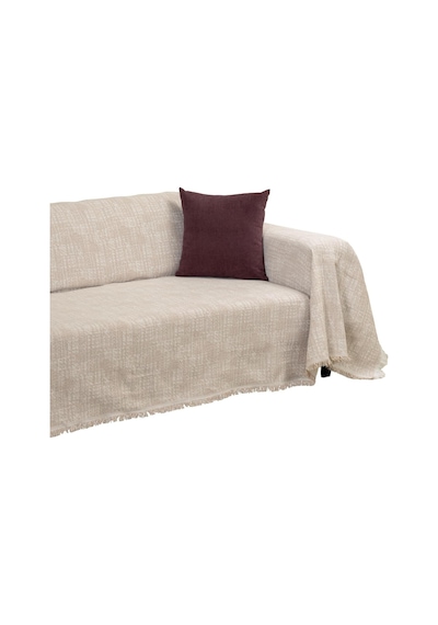 Purecot Premium Pamuklu Püsküllü Koltuk Örtüsü 180x300 Large Çift Taraflı Terletmez Kaymaz, Bej Diğer