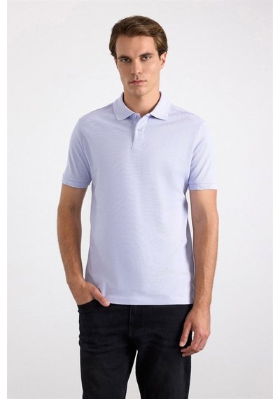 Süvari Açık Lila Slim Düz Nakışlı Pike Düğmeli Polo Yaka Tişört Ts1014000474-mr1