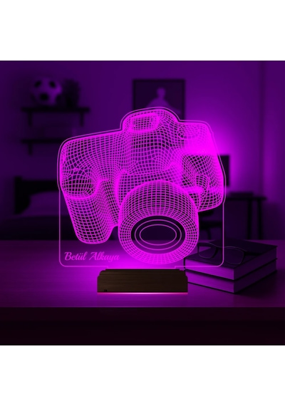 Luvivia Fotoğraf Makinesi Fotoğrafçı Blogger Hediye Kişiye Özel 3d Lamba - Masa Gece Lambası Şeffaf