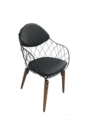 Sandalye TEL Model Metal çelik Tel sırt Kayın RETRO  Parlak ceviz Suni deri döşeme Ayak El Yapım
