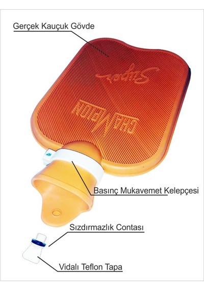 M3 Decorium Gerçek Vulkanize Kauçuk Termofor Contalı Kelepçeli Sıcak Su Torbası Kesesi