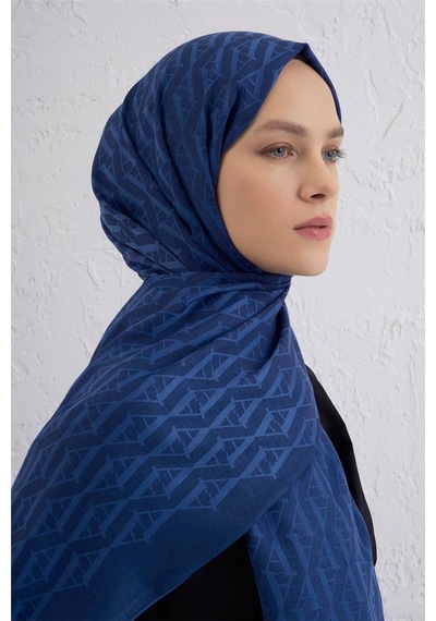 Armine Monogram Desen Edition Şal Saks Mavi