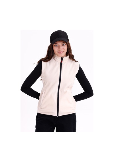 Monox Kadın Slim Fit Tam Fermuarlı Polar Yelek Bej