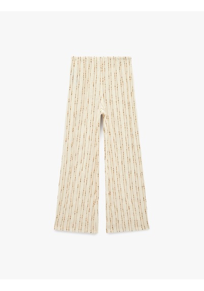 Koton Koton X Şahika Ercümen - Beli Bağcıklı Geniş Paça Müslin Kumaş Pantolon Kahverengi Çizgili 6sak40260ew