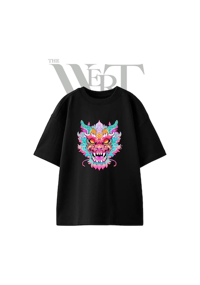 Thewert Dragon Head Tasarım Baskılı Ünisex Siyah Oversize T-shirt