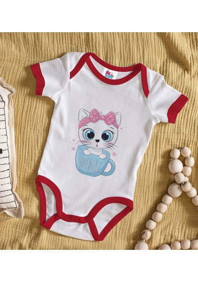 Bk Gift Bk Kids Kişiye Özel İsimli Kırmızı Bebek Body Zıbın-5 6 - 9 Ay