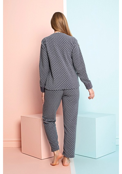 Nisanca Kadın Basic Kışlık Pijama Takımı Uzun Kollu Yumuşak Dokulu Bisiklet Yaka Rahat Kesim Jogger Paça 2'li Ev Giyim Takımı Füme