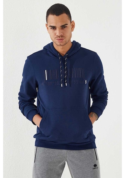 Tommy Life İndigo Nakışlı Kanguru Cep Standart Kalıp Kapüşonlu Erkek Sweatshirt - 87839 Indıgo