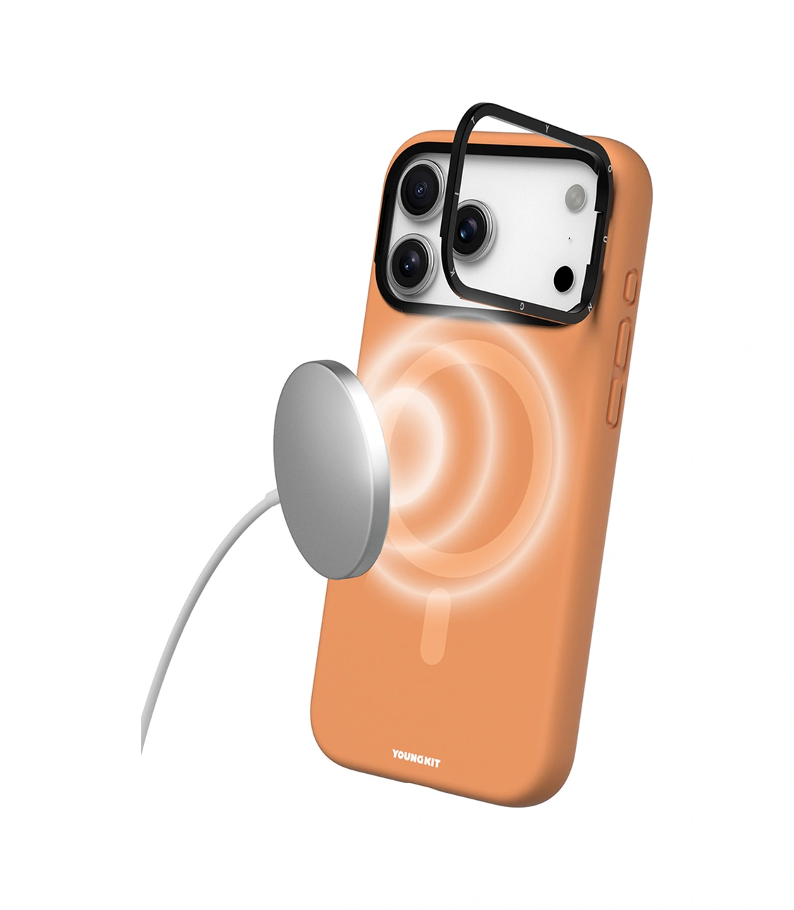 Apple Uyumlu iPhone 17 Pro Kılıf M-safe Özellikli Kamera Standlı Youngkit Gel Cream Serisi Kapak Turuncu Turuncu