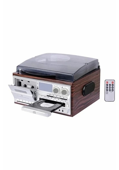 Kn-110 Vintage Plak Cd Kaset Usb Bluetooth Tf Aux Özelikli Pikap Kahverengi