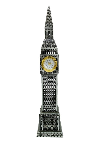 Vintage Metal İngiltere London Big Ben Saat Kulesi Gümüş 23 Cm 1