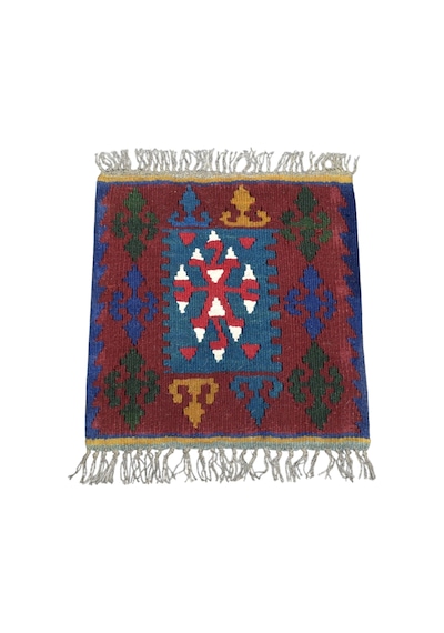 Zehra Abla Halı Vintage El Dokuma Minder Kare Kayseri Anadolu Yün Kilim 7375 Çok Renkli