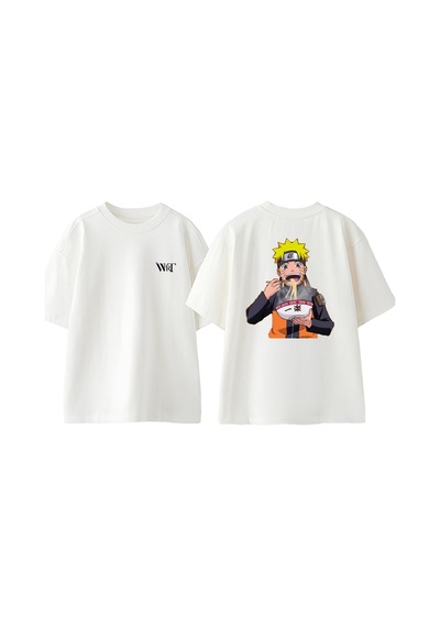 Thewert Naruto Noddle Tasarım Sırt Baskılı Pamuk Beyaz Oversize T-shirt