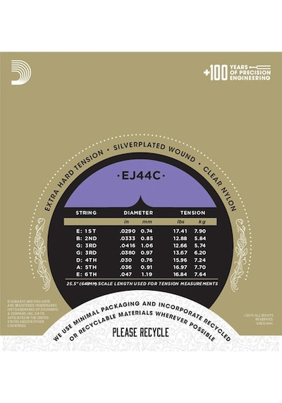 D'Addario EJ44C Pro-Arté Composite, Extra-Hard Tension Takım Tel