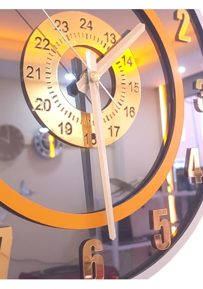 Yeni Trend Gold Pleksi Gerçek Ayna Duvar Saati Çap 40cm Gri-turuncu Gri-turuncu