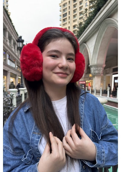 Mollycrush Genç Kırmızı Peluş Kulaklık Uniseks Kışlık Yumuşak Kulak Koruyucu Kırmızı