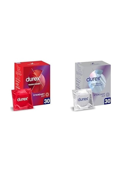 Durex Yakın Hisset İnce Prezervatif 30'lu, Standart Fit Ve Durex Yok Ötesi Ultra Kaygan İnce Prezervatif 30'lu