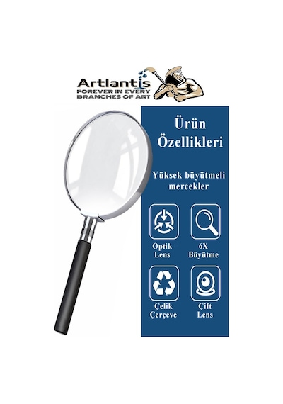 Metal Büyüteç 75 Mm 1 Adet 6x Plastik Sap Çerçeveli 7.5 Cm Büyüteç Merçek Okul Büro Ofis Krom Kaplama Büyüteç