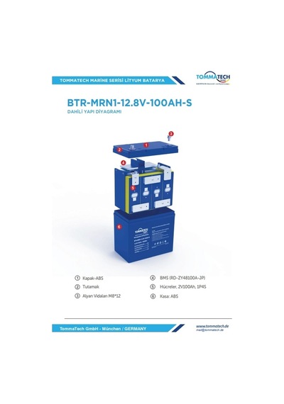 Tommatech Marine 12.8 V 100 Ah Lifepo4 Abs+pc Kasa Lityum Batarya