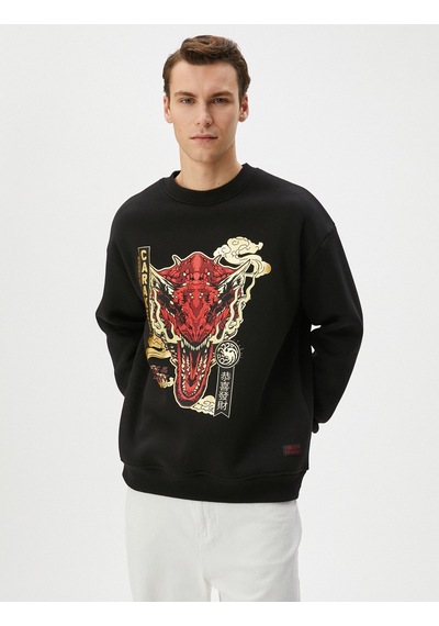 Koton House Of The Dragon Oversize Sweatshirt Lisanslı Baskılı Siyah 4wam70381mk Siyah