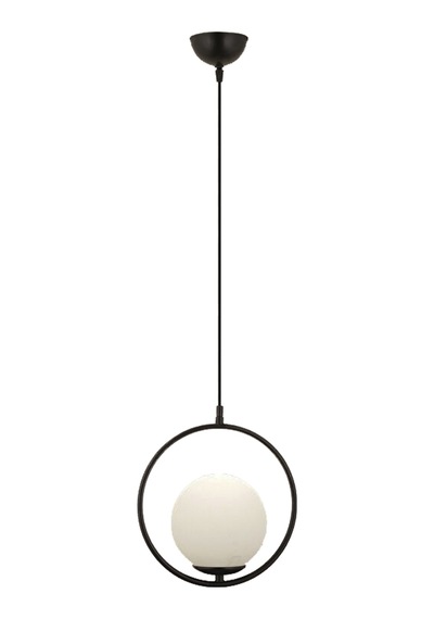 Rodi Modern Tasarım Antre Hol Mutfak Salon Siyah Renk Sarkıt Minimal Sarkıt Beyaz Camlı Tekli Avize Siyah Bal3