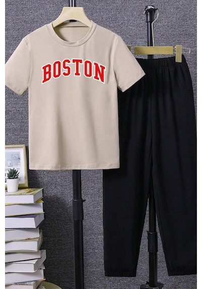 Uyguntarz Çocuk Boston Alt - Üst Eşofman Takımı Bej