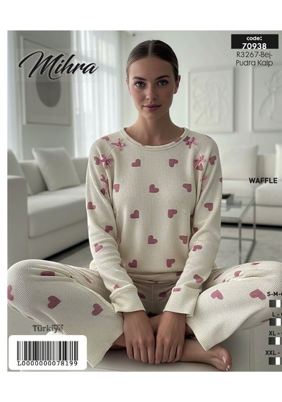Miressa Wafle Kumas Pijama Takımı Krem - Pembe