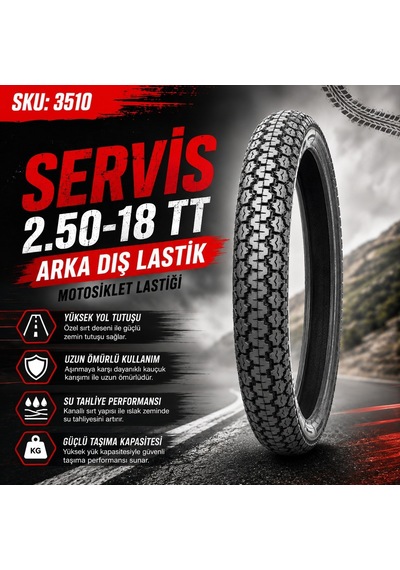 Servis 2.50-18 Tt İç Lastik Gerektirir Long Life Arka Dış Motosiklet Lastiği