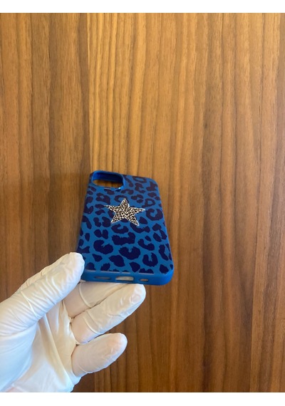 Apple iPhone Uyumlu 13/14 Leopar Baskılı İçi Kadife Silikon Telefon Kılıfı Lacivert