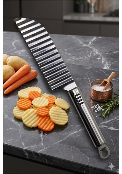 Şekilli Patates Bıçağı Paslanmaz Çelik Gri