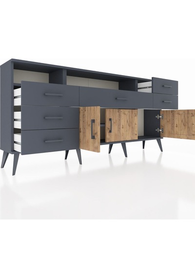 Arges Konsol 3 Raflı 6 Çekmeceli 3 Kapaklı 176x30x83 Antrasit-çam/antrasit Çam/antrasit Arges Konsol 3 Raflı 6 Çekmeceli 3 Kapaklı 176x30x83 Antrasit-çam/antrasit Çam/antrasit