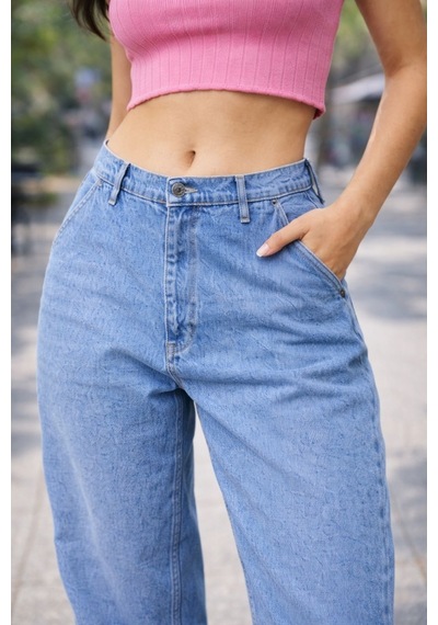 Cedy Denim Cedy Denım Yüksek Kalite Kadın Yüksek Bel Baggy Skater Jean Açık Mavi