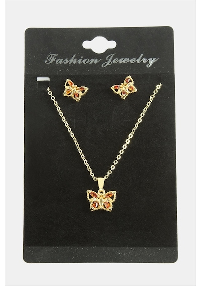 Kelebek Zirkon Taşlı Set Kolye-renkli N162 Çok renkli
